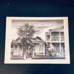 Aaron Bohrod "New Orleans Street" Art 1930s Print Treasury Collection Sketch Vtg